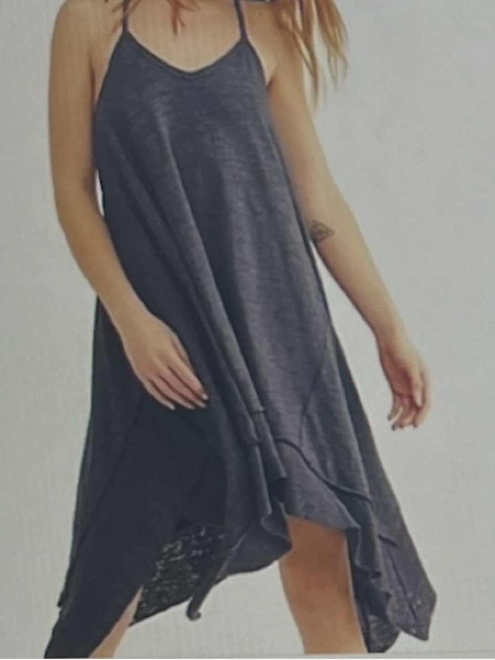 Free People/We The People Charcoal Gray Asymmetrical Handkerchief Hem Slip Dress